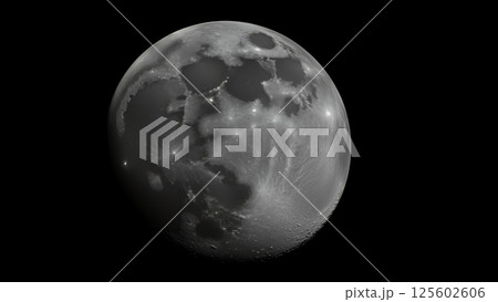 宇宙に浮かぶ月面の質感を示すクローズアップ画像	 125602606