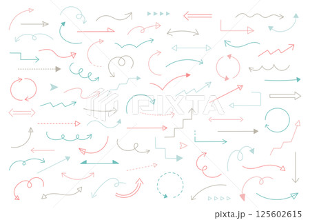 手描き　矢印　アイコン　セット　バリエーション　シンプル　イラスト　ベクター　デザイン　線画 125602615