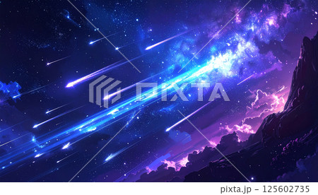 幻想的な流星群のイラスト背景 125602735