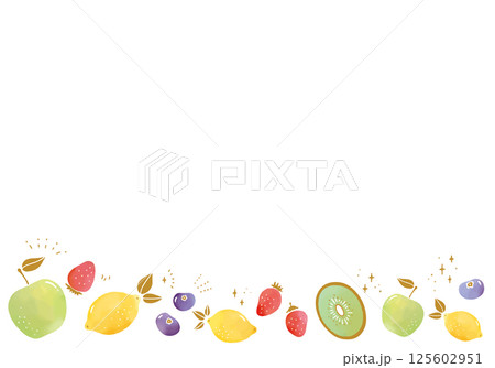 カラフルな水彩のフルーツのフレーム カラフルな水彩のフルーツのフレーム 125602951