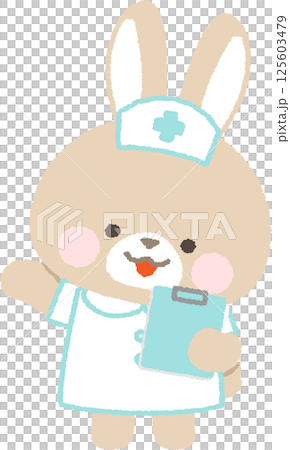 A brown rabbit nurse holding a clipboard and giving instructions 125603479