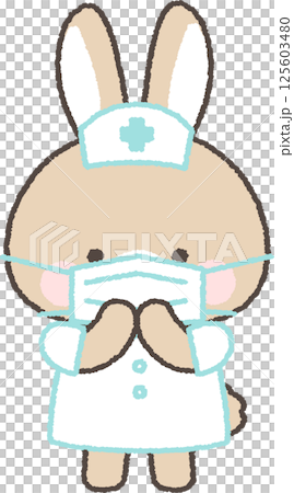 Brown rabbit nurse wearing a mask Brown rabbit nurse wearing a mask 125603480