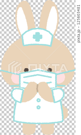 マスクをつけた茶色うさぎの看護師 マスクをつけた茶色うさぎの看護師 125603481