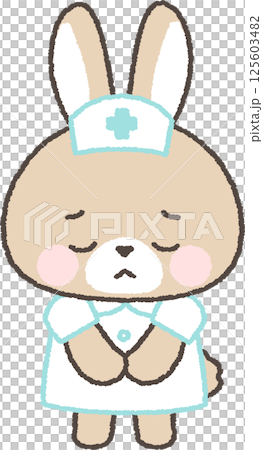A brown rabbit nurse bowing apologetically A brown rabbit nurse bowing apologetically 125603482