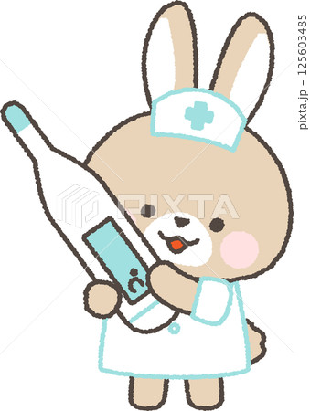体温計を持った茶色うさぎの看護師 125603485