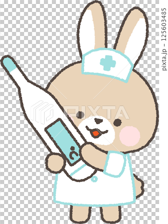Brown rabbit nurse holding a thermometer 125603485