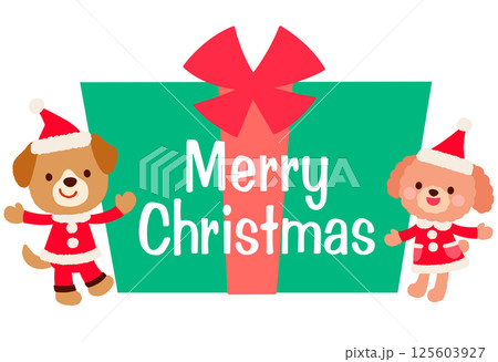 かわいいイヌのサンタクロース　クリスマス　ロゴ 125603927