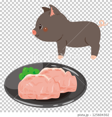 盤子裡的豬肉和黑豬肉的插圖 盤子裡的豬肉和黑豬肉的插圖 125604302
