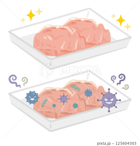 傷んだ豚肉と新鮮な豚肉のイラスト 125604303