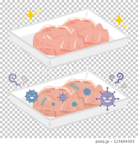 傷んだ豚肉と新鮮な豚肉のイラスト 125604303