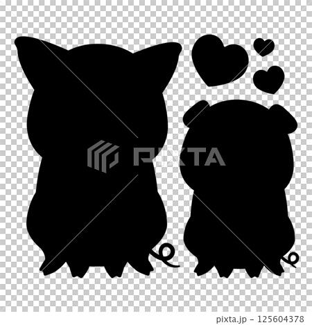 坐著的豬父母和孩子的剪影 坐著的豬父母和孩子的剪影 125604378