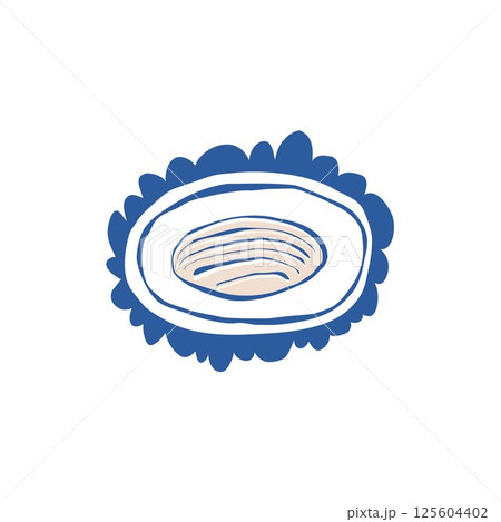Hand drawn blue doodle oval frame with shell on white background in delicate boho marine style 125604402