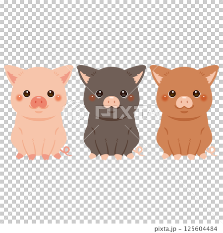 ブタの色違いイラストセット 125604484