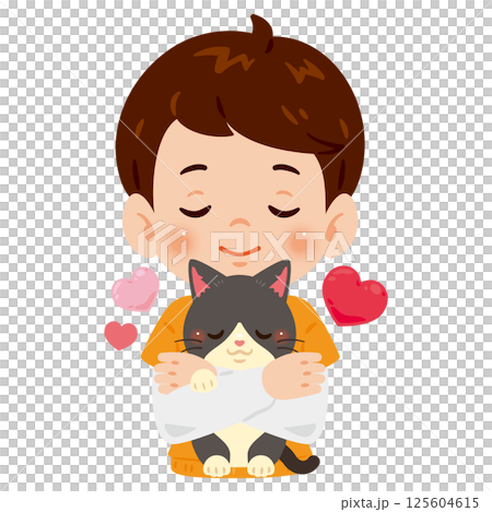 愛猫を抱く男の子 愛猫を抱く男の子 125604615