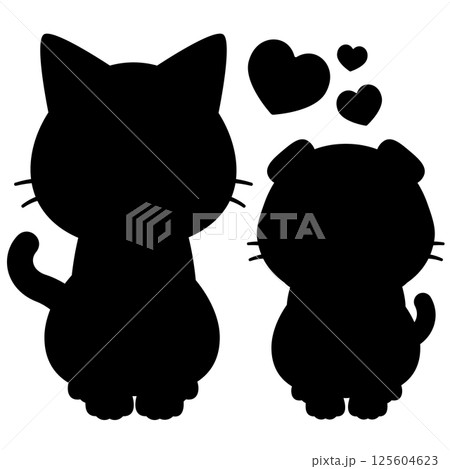 お座りした猫の親子シルエット 125604623