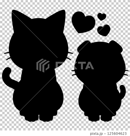 お座りした猫の親子シルエット 125604623