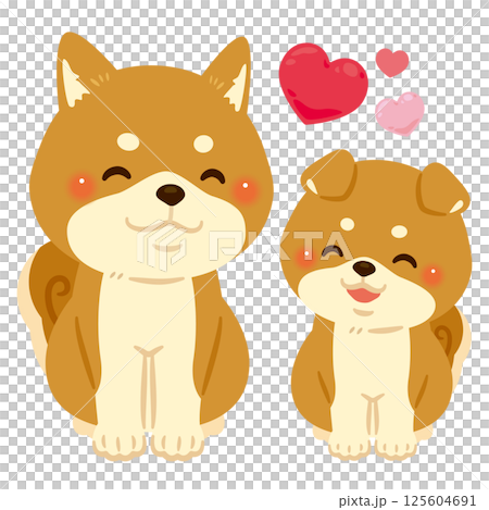 微笑的柴犬父母和孩子坐著的插圖 微笑的柴犬父母和孩子坐著的插圖 125604691