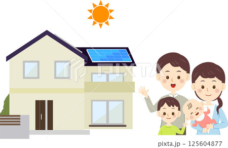 太陽光発電のマイホームと家族 125604877