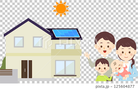 太陽光発電のマイホームと家族 125604877