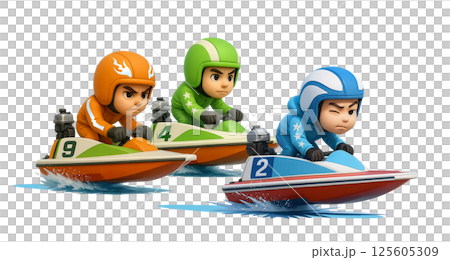 Boat race - 3 riders competing - facing right Boat race - 3 riders competing - facing right 125605309