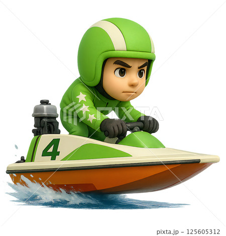 競艇選手-緑色-右向き 125605312