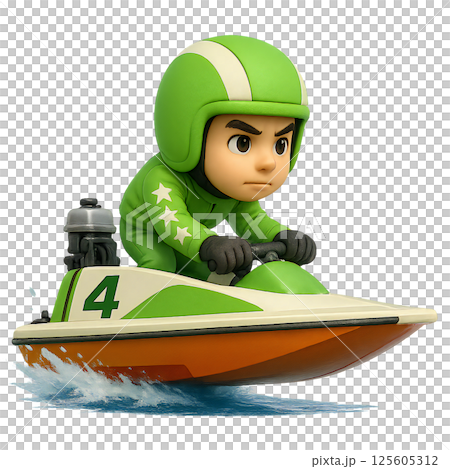競艇選手-緑色-右向き 125605312