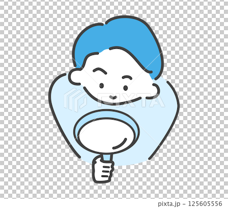 Vector illustration of a man looking down using a magnifying glass 125605556