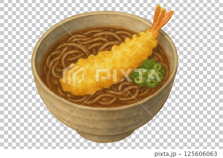 水彩風格天婦羅蕎麥麵插圖|溫暖的日式食材 水彩風格天婦羅蕎麥麵插圖|溫暖的日式食材 125606063