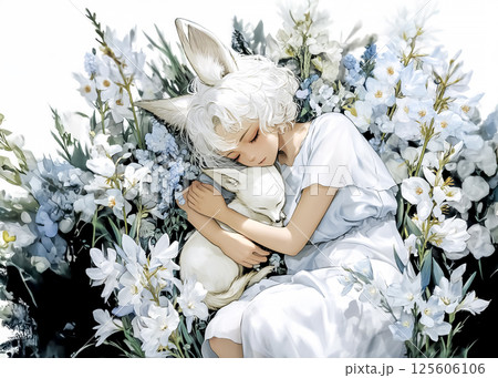 眠るキツネの妖精のイラスト素材 125606106