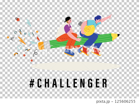 Boy flying on a pencil Boy flying on a pencil 125606255