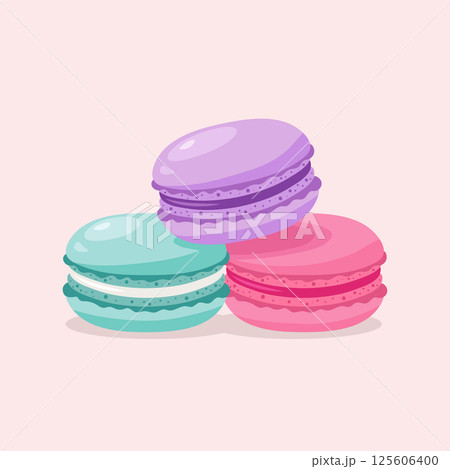 Stack of colorful sweet macarons different flavors and colors. 125606400