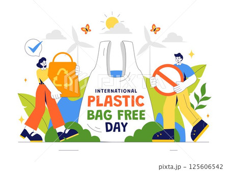 International Plastic Bag Free Day Vector Illustration on July 3 Featuring Go Green Message, Save the Earth and Ocean Theme in Eco Friendly Lifestyle 125606542