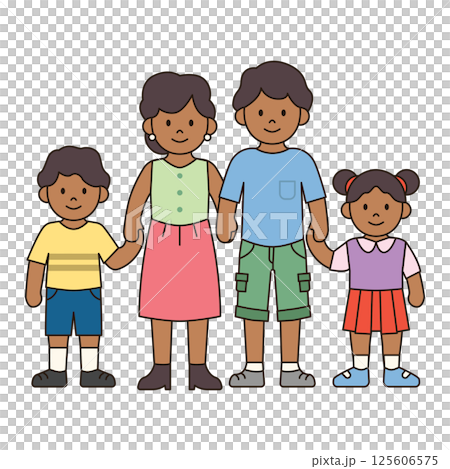 FAMILY OF 4 HOLDING HANDS black african american in casual outfits cute illustration kawaii style outline drawing people simple minimalistic doodle happy kiddy isolated FAMILY OF 4 HOLDING HANDS black african american in casual outfits cute illustration kawaii style outline drawing people simple minimalistic doodle happy kiddy isolated 125606575