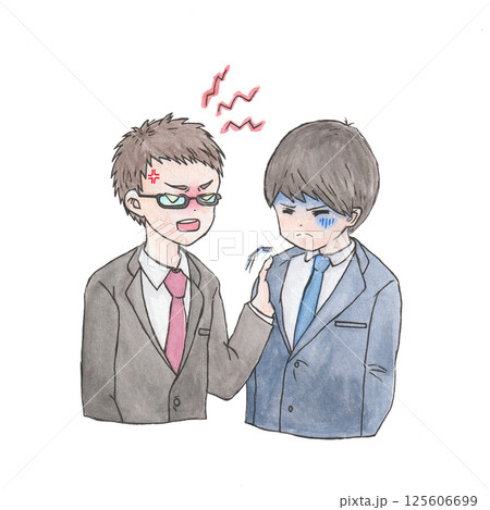 パワハラ(身体的暴力)を受けるビジネスマンのイラスト パワハラ(身体的暴力)を受けるビジネスマンのイラスト 125606699