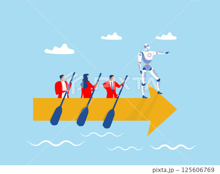 Artificial Intelligence right direction manager lead people teamwork sailing arrow.Leadership to lead team to the right direction,motivate team to move forward concept, vector 125606769