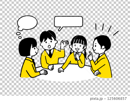 会議をする高校生男女4人 125606857