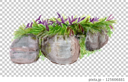 Rock formation with grass, river side landscape design element. Watercolor hand painted illustration isolated on white. Nature, landscape, garden, climbing design. High quality illustration for cards Rock formation with grass, river side landscape design element. Watercolor hand painted illustration isolated on white. Nature, landscape, garden, climbing design. High quality illustration for cards 125606881