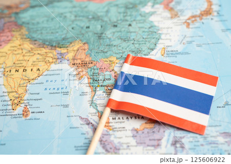 Bangkok, Thailand December 7, 2023, Thailand flag on world map. Bangkok, Thailand December 7, 2023, Thailand flag on world map. 125606922
