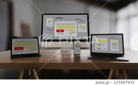 Web Design Homepage Internet layout desktop devices online responsive website and desktop computer 125607035
