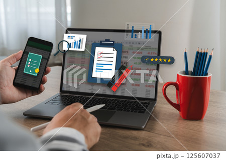 businessman working with data and graphs in spreadsheet documents for online analysis Microsoft Excel project dashboard accounting digital 125607037