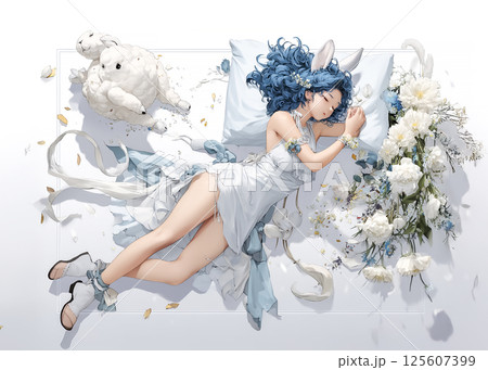 眠る兎の妖精のイラスト素材 眠る兎の妖精のイラスト素材 125607399