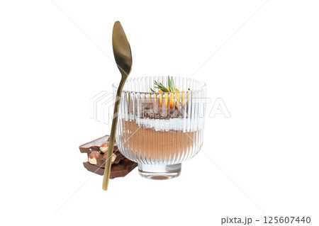 PNG, chocolate mousse with kumquat, isolated on white background. PNG, chocolate mousse with kumquat, isolated on white background. 125607440