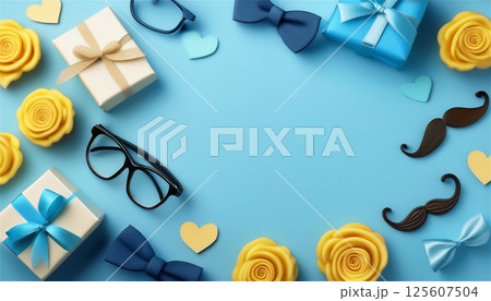 父の日のプレゼントと黄色いばらのお花のフレーム 父の日のプレゼントと黄色いばらのお花のフレーム 125607504