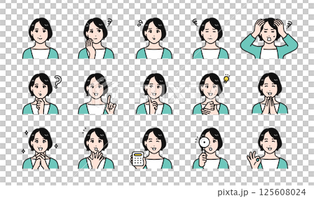 中年女性の表情バリエーションセット 125608024