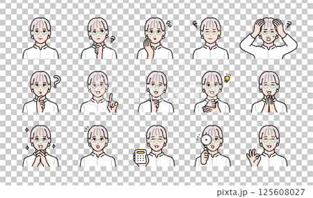 A set of facial expressions for stylish middle-aged women 125608027