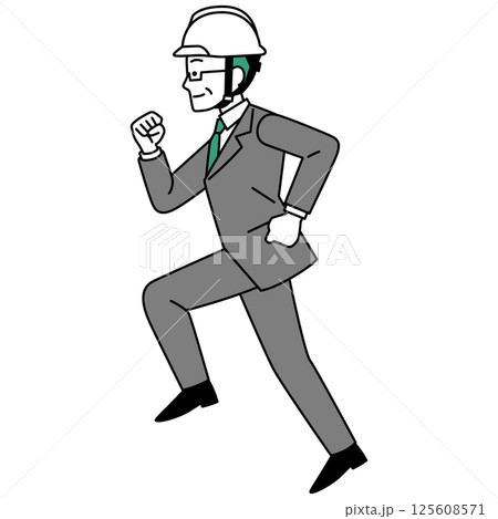 走るスーツにヘルメットの中年男性(横向き) 走るスーツにヘルメットの中年男性(横向き) 125608571