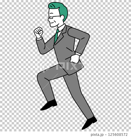 穿西裝的中年男子側身跑步 125608572