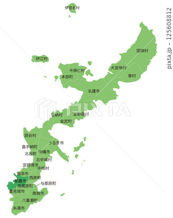分割できる沖縄本島の地図　市町村名あり 125608812