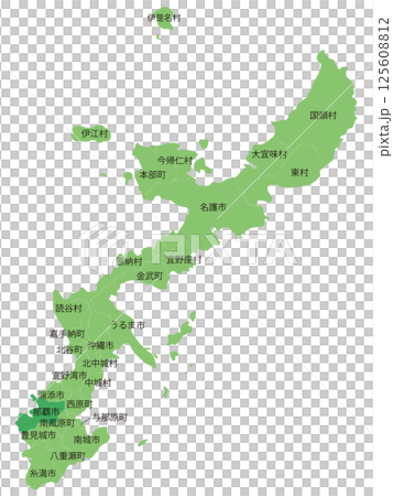 分割できる沖縄本島の地図　市町村名あり 125608812