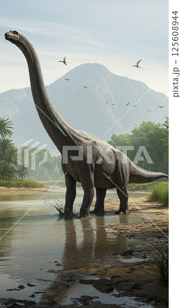 迫力満点！リアルな草食恐竜アルゼンチノサウルスの生態シーン 125608944